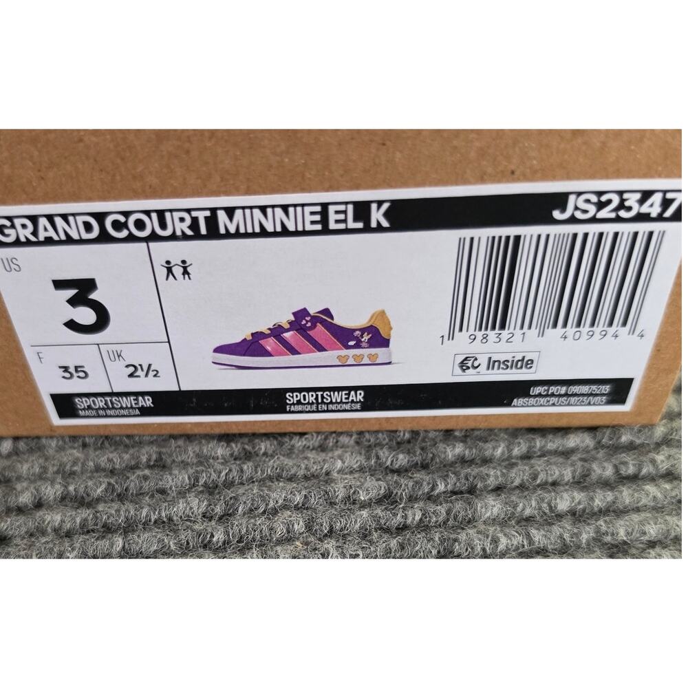 Adidas Disney Minnie Mouse Grand Court Kid's Size 3 Sneakers Purple Yellow Pink - Picture 3 of 12